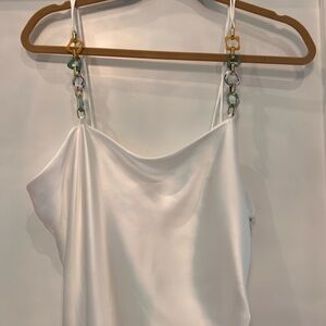 Maxi white satin dress with unique straps NEW never worn